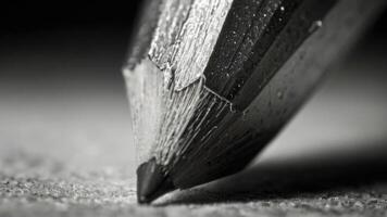 a close up of a pencil on a table black and white photo