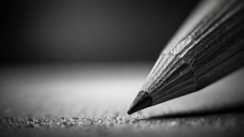 a close up of a pencil on a table black and white photo