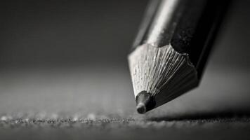 a close up of a pencil on a table black and white photo