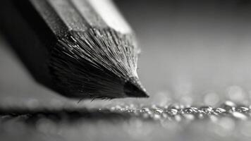 a close up of a pencil on a table black and white photo