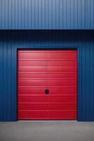 a red and blue garage door background photo