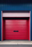 a red and blue garage door background photo