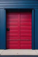 a red and blue garage door background photo