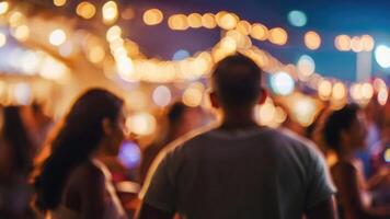 Defocused People is having a beach party at night in the summer event festival vacation on a blurred background photo