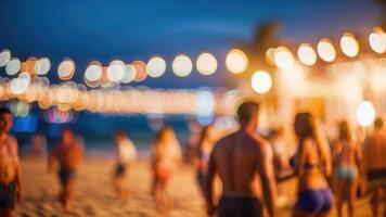 Defocused People is having a beach party at night in the summer event festival vacation on a blurred background photo