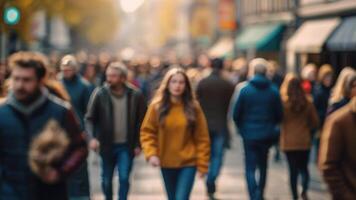 desenfocado multitud de personas caminando en un calle en movimiento difuminar foto