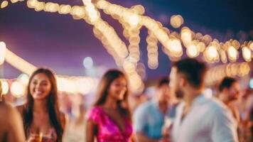 Defocused People is having a beach party at night in the summer event festival vacation on a blurred background photo