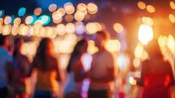 Defocused People is having a beach party at night in the summer event festival vacation on a blurred background photo