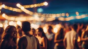 Defocused People is having a beach party at night in the summer event festival vacation on a blurred background photo