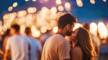Defocused People is having a beach party at night in the summer event festival vacation on a blurred background photo
