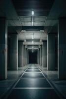 an empty parking garage with a dark floor photo