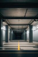 an empty parking garage with a dark floor photo