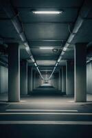 an empty parking garage with a dark floor photo