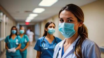 Female doctors in the hospital hallway photo