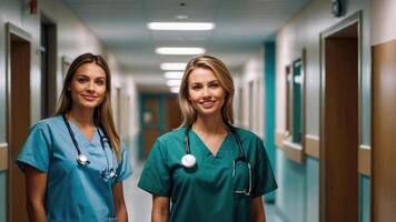 Female doctors in the hospital hallway photo