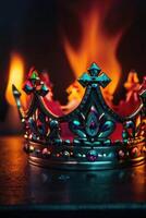 a crown is on fire in the dark photo