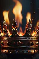 a crown is on fire in the dark photo