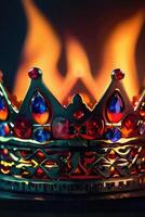 a crown is on fire in the dark photo