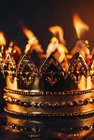 a crown is on fire in the dark photo