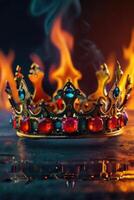 a crown is on fire in the dark photo