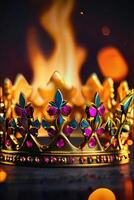 a crown is on fire in the dark photo