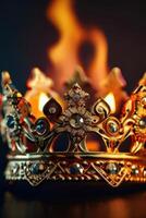 un corona es en fuego en el oscuro foto