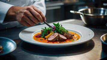 chef preparing food in a restaurant kitchen photo