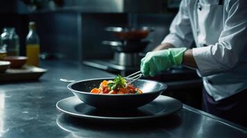 chef preparing food in a restaurant kitchen photo