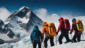 grupo de caminantes trekking el Nevado cumbre de montar Everest foto