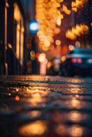 a blurry image of a street at night photo