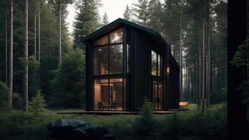 a modern cabin in the woods photo