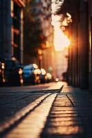 a street with cars parked on it at sunset photo