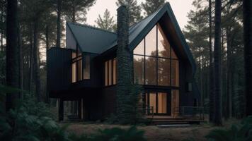 a modern cabin in the woods photo