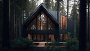 a modern cabin in the woods photo