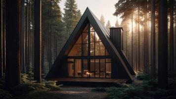 a modern cabin in the woods photo