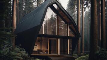 a modern cabin in the woods photo