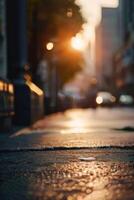 a street with cars parked on it at sunset photo