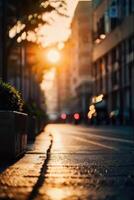 a street with cars parked on it at sunset photo