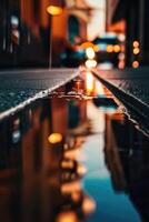 a street at night with lights and reflections photo