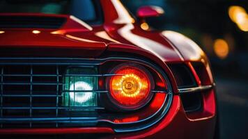 a close up of the tail light of a sports car photo