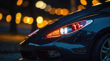 a close up of the tail light of a sports car photo