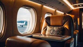 the interior of a private jet photo