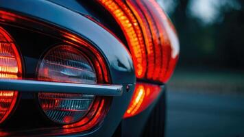 a close up of the tail light of a sports car photo