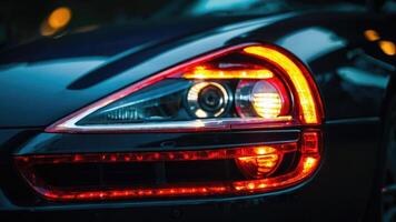 a close up of the tail light of a sports car photo