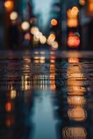 a street at night with lights and reflections photo