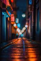 a blurry image of a street at night photo