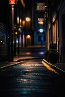 a blurry image of a street at night photo