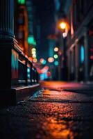 a blurry image of a street at night photo