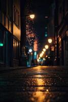 a blurry image of a street at night photo