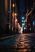 a blurry image of a street at night photo